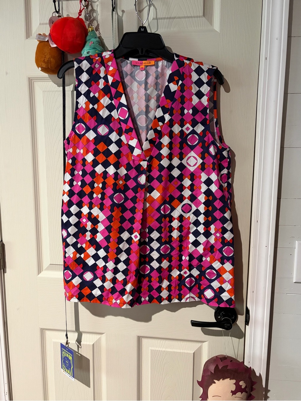 Vilagallo Geometric Print Sleeveless Tank - Pink, Orange, Black, White